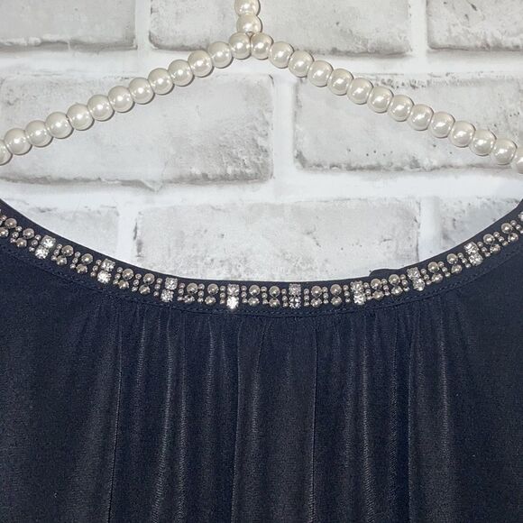Liz Claiborne Blouse Black V Neck Embellished Neckline Rhinestones Size 1X - Picture 7 of 7